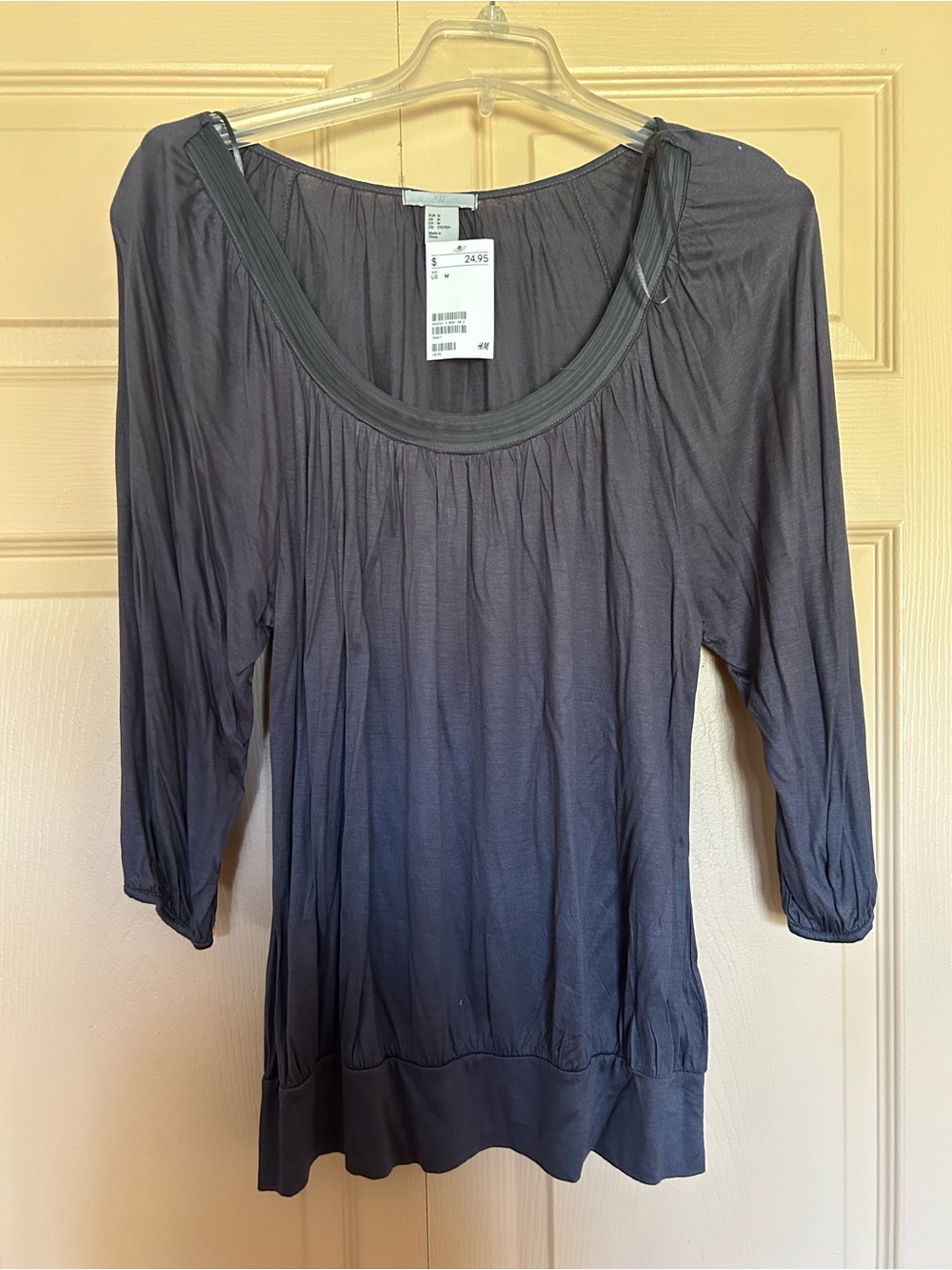 H&M Women's Charcoal Scoop Neck Long Sleeve Top